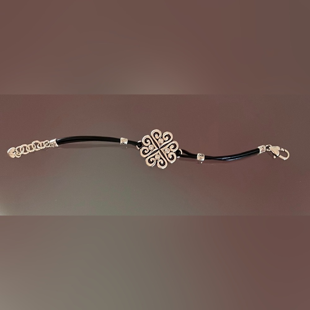 Brighton Silver and Black Leather Bracelet